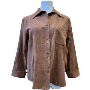 Vintage Cato Womens Blouse Size XL Tan Faux Suede Button Down Long Sleeve
